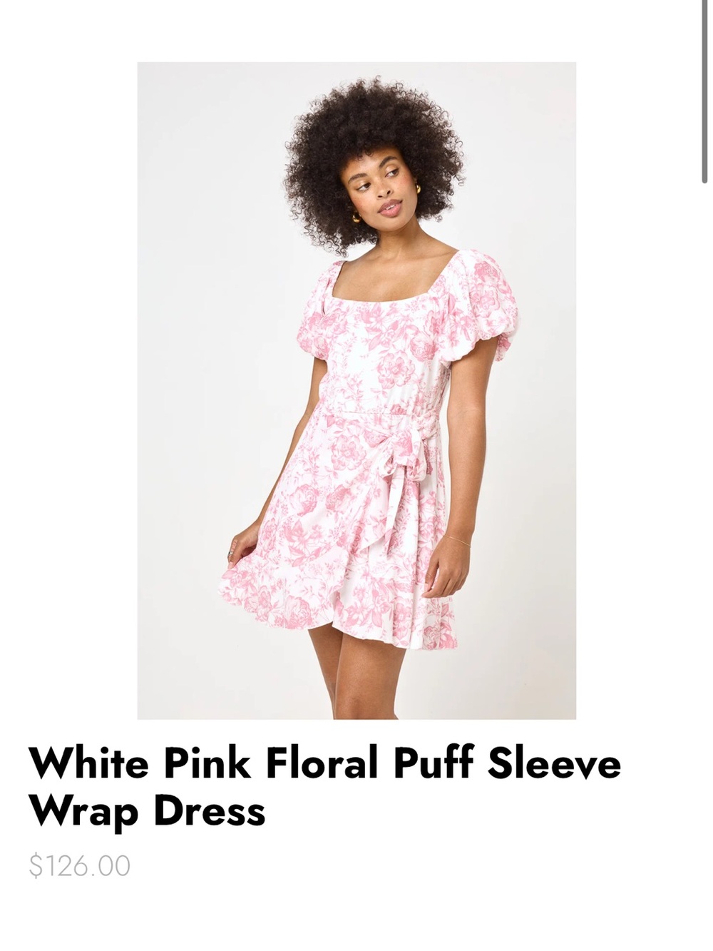 Trixxi White and Pink Floral Puff Sleeve Wrap Dress